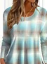 Women Abstract Plaid Long Sleeve Tee T-shirt Crew Neck Printing Casual Spring/Fall Graphic Tee Top