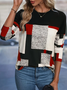 Women Abstract Plaid Long Sleeve Tee T-shirt Crew Neck Printing Casual Spring/Fall Graphic Tee Top