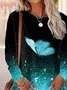 Women Butterfly Long Sleeve Tee T-shirt Crew Neck Printing Casual Spring/Fall Graphic Tee Top