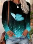 Women Butterfly Long Sleeve Tee T-shirt Crew Neck Printing Casual Spring/Fall Graphic Tee Top