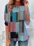 Women Abstract Plaid Long Sleeve Tee T-shirt Crew Neck Printing Casual Spring/Fall Graphic Tee Top
