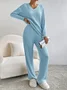 Women Plain Embossed Two-Piece Set Daily Long Sleeve Casual Spring/Fall Top With Pants Matching Set