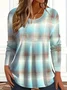 Women Abstract Plaid Long Sleeve Tee T-shirt Crew Neck Printing Casual Spring/Fall Graphic Tee Top