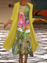 Women Floral Printing Two-Piece Set Daily Three Quarter Sleeve Casual Spring/Fall Coat With Skirt Matching Set
