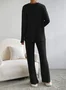 Women Plain Embossed Two-Piece Set Daily Long Sleeve Casual Spring/Fall Top With Pants Matching Set