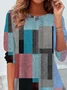 Women Abstract Plaid Long Sleeve Tee T-shirt Crew Neck Printing Casual Spring/Fall Graphic Tee Top