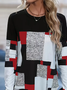 Women Abstract Plaid Long Sleeve Tee T-shirt Crew Neck Printing Casual Spring/Fall Graphic Tee Top
