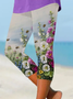 Women Floral Capris Elastic Waist Pants Casual Summer Trousers