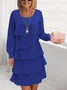 Women Plain Long Sleeve Spring/Fall Dress Crew Neck Daily Casual Midi A-Line Dress