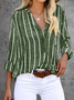 Women Striped Long Sleeve Shirt Spring/Fall Printing V Neck Daily Casual Top