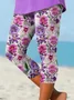 Women Floral Capris Elastic Waist Pants Casual Summer Trousers