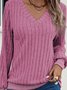 Women Plain Long Sleeve Tee T-shirt V Neck Split Joint Vintage Spring/Fall Top
