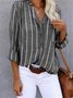 Women Striped Long Sleeve Shirt Spring/Fall Printing V Neck Daily Casual Top