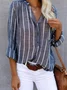 Women Striped Long Sleeve Shirt Spring/Fall Printing V Neck Daily Casual Top