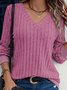 Women Plain Long Sleeve Tee T-shirt V Neck Split Joint Vintage Spring/Fall Top
