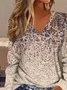Women Abstract Long Sleeve Tee T-shirt V Neck Printing Casual Spring/Fall Graphic Tee Top