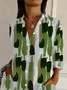 Women Abstract Long Sleeve Shirt Spring/Fall Buckle Shirt Collar Regular Sleeve Daily Casual Top
