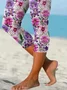 Women Floral Capris Elastic Waist Pants Casual Summer Trousers