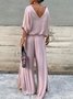 Women Plain Split Joint Two-Piece Set Daily Half Sleeve Casual Summer Top With Pants Matching Set