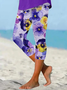 Women Floral Capris Elastic Waist Pants Casual Summer Trousers