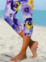 Women Floral Capris Elastic Waist Pants Casual Summer Trousers