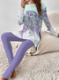 Women Floral Printing Two-Piece Set Daily Long Sleeve Casual Spring/Fall Top With Pants Matching Set