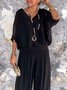 Women Plain Split Joint Two-Piece Set Daily Half Sleeve Casual Summer Top With Pants Matching Set