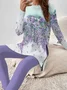 Women Floral Printing Two-Piece Set Daily Long Sleeve Casual Spring/Fall Top With Pants Matching Set