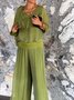 Women Plain Split Joint Two-Piece Set Daily Half Sleeve Casual Summer Top With Pants Matching Set