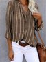 Women Striped Long Sleeve Shirt Spring/Fall Printing V Neck Daily Casual Top