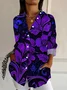 Women Floral Long Sleeve Shirt Spring/Fall Buckle Shirt Collar Regular Sleeve Daily Casual Top