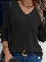Women Plain Long Sleeve Tee T-shirt V Neck Split Joint Vintage Spring/Fall Top
