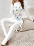 Women Floral Printing Two-Piece Set Daily Long Sleeve Casual Spring/Fall Top With Pants Matching Set