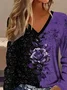 Women Floral Long Sleeve Tee T-shirt V Neck Printing Casual Spring/Fall Graphic Tee Top