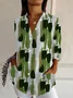 Women Abstract Long Sleeve Shirt Spring/Fall Buckle Shirt Collar Regular Sleeve Daily Casual Top
