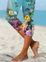 Women Floral Capris Elastic Waist Pants Casual Summer Trousers