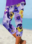 Women Floral Capris Elastic Waist Pants Casual Summer Trousers