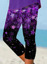 Women Floral Capris Elastic Waist Pants Casual Summer Trousers