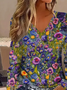 Women Floral Long Sleeve Tee T-shirt V Neck Printing Casual Spring/Fall Graphic Tee Top