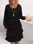 Women Plain Long Sleeve Spring/Fall Dress Crew Neck Daily Casual Midi A-Line Dress