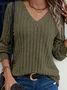 Women Plain Long Sleeve Tee T-shirt V Neck Split Joint Vintage Spring/Fall Top