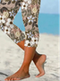 Women Floral Capris Elastic Waist Pants Casual Summer Trousers