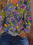Women Floral Long Sleeve Tee T-shirt V Neck Printing Casual Spring/Fall Graphic Tee Top