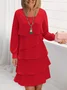 Women Plain Long Sleeve Spring/Fall Dress Crew Neck Daily Casual Midi A-Line Dress