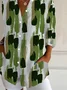 Women Abstract Long Sleeve Shirt Spring/Fall Buckle Shirt Collar Regular Sleeve Daily Casual Top