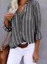 Women Striped Long Sleeve Shirt Spring/Fall Printing V Neck Daily Casual Top