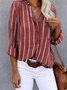 Women Striped Long Sleeve Shirt Spring/Fall Printing V Neck Daily Casual Top
