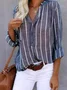 Women Striped Long Sleeve Shirt Spring/Fall Printing V Neck Daily Casual Top