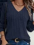 Women Plain Long Sleeve Tee T-shirt V Neck Split Joint Vintage Spring/Fall Top