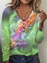 Women Geometric Long Sleeve Tee T-shirt V Neck Printing Vintage Spring/Fall Top